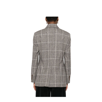 Alpaca and Wool Prince of Wales Double-Breasted Blazer with Monili - Image 3