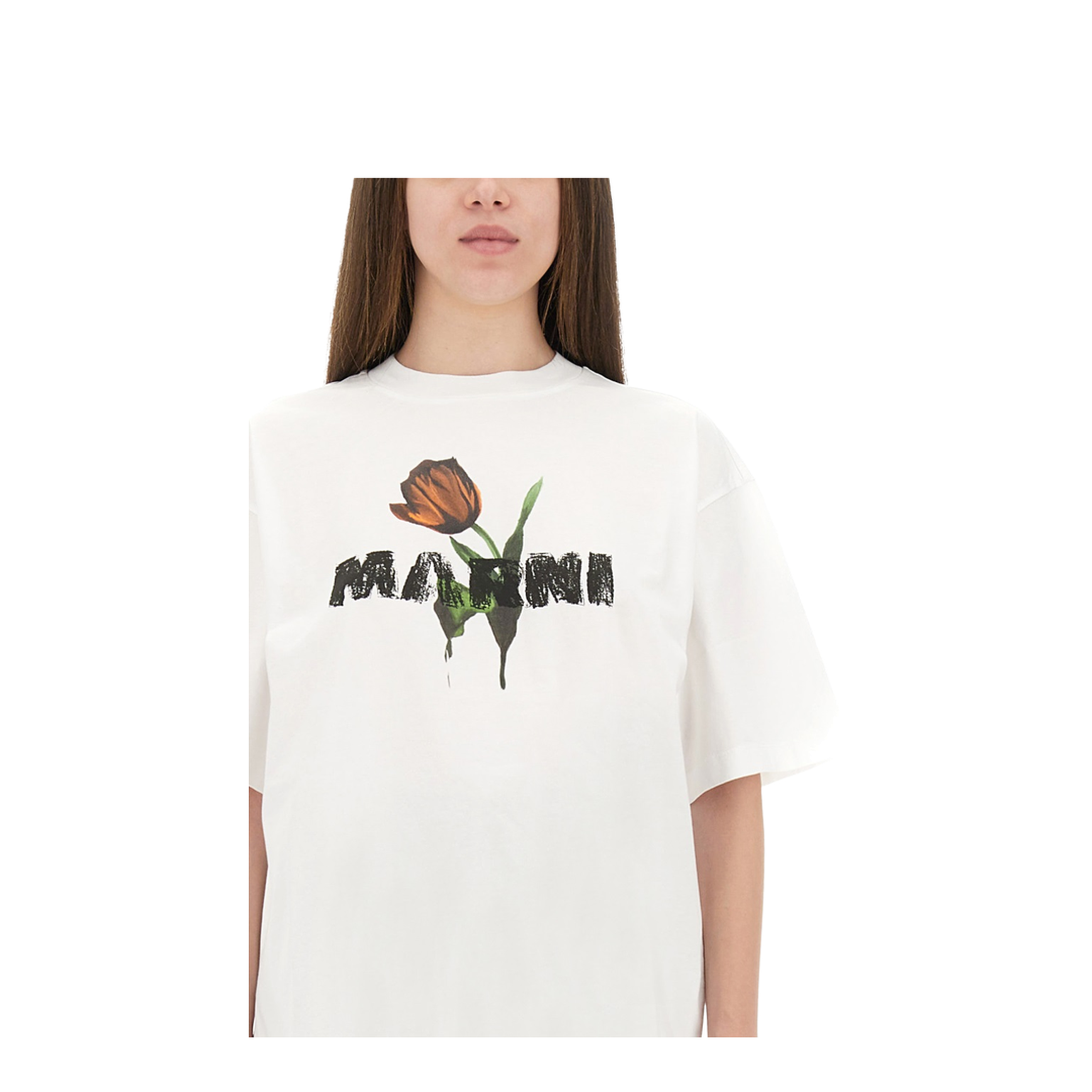 White Cotton T-Shirt with Tulip Print - Image 4