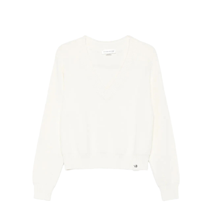 Relaxed Fit V-Neck Cotton Blend Sweater - Image 1