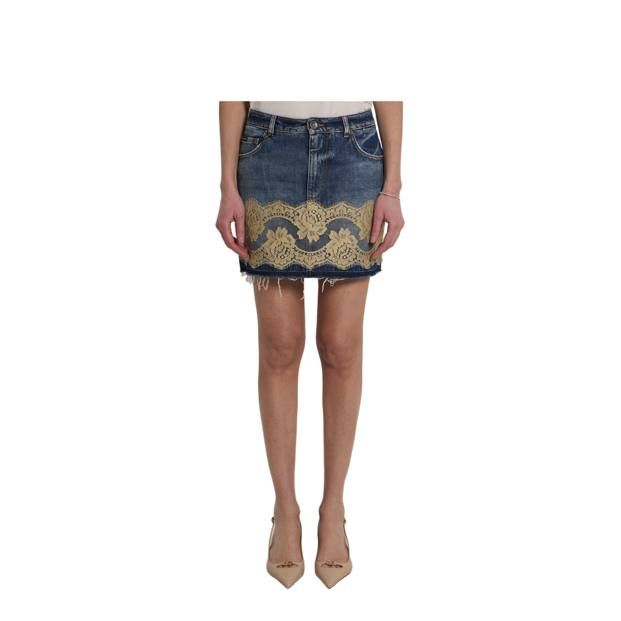 Denim Mini Skirt with Lace - Image 1