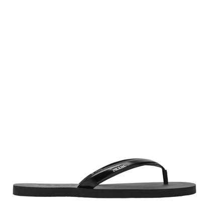Black Brushed Leather Flip-Flop Sandals - Image 1