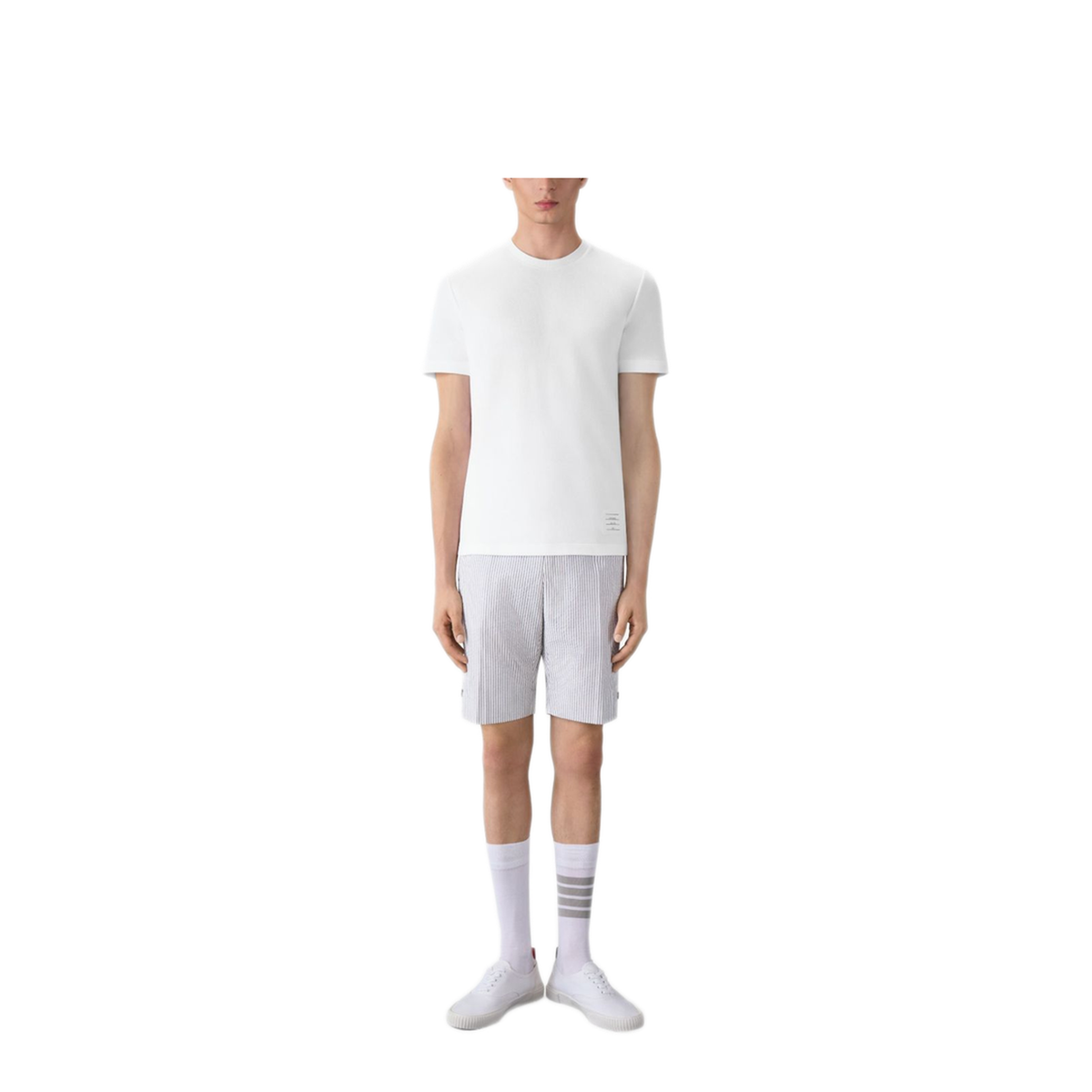 Short Sleeve Tee With Engineered 4 Bar Stripe In Classic Pique - Image 3