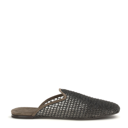 Suede Mules with Precious Net Embroidery - Image 1