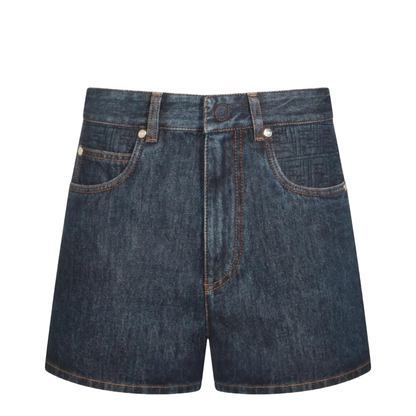 Flared Denim Shorts with Quilted Motif - Image 1