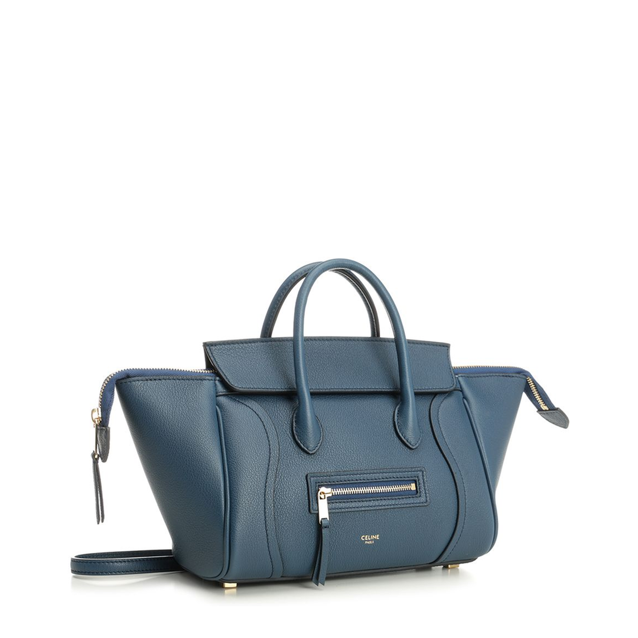 Little Luggage Small Grained Calfskin Top-Handle Bag - Teal Blue - Image 2
