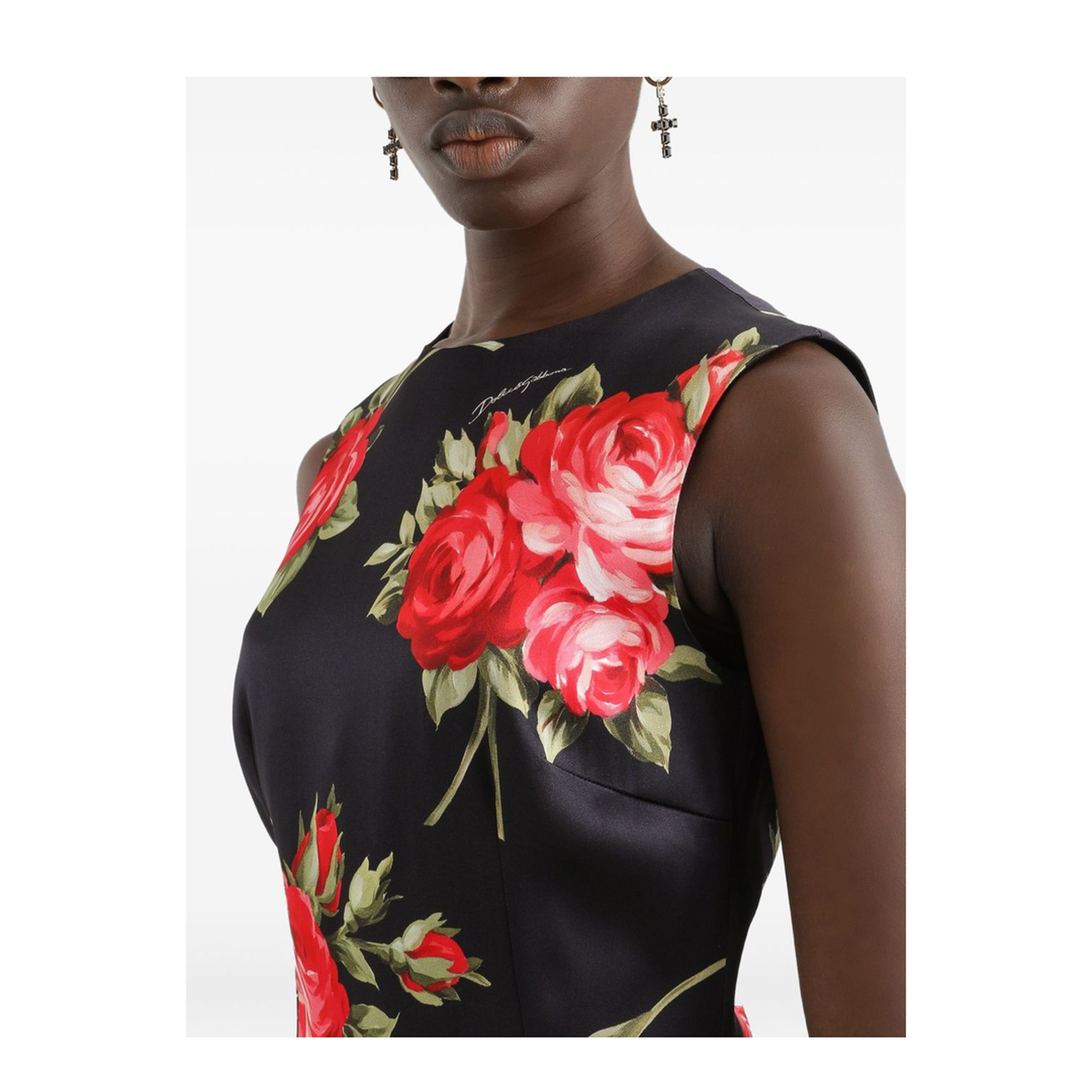 Bouquet Rose Print Satin Midi Dress - Image 3