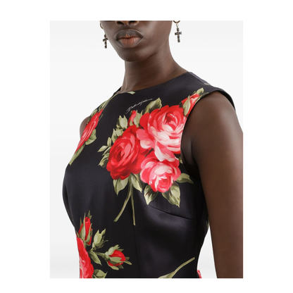 Bouquet Rose Print Satin Midi Dress - Image 3
