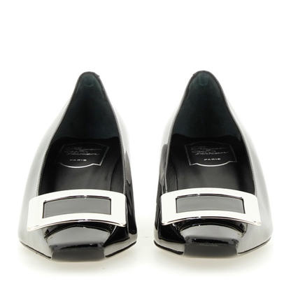 black calfskin pumps with buckle and wide heel - Image 4