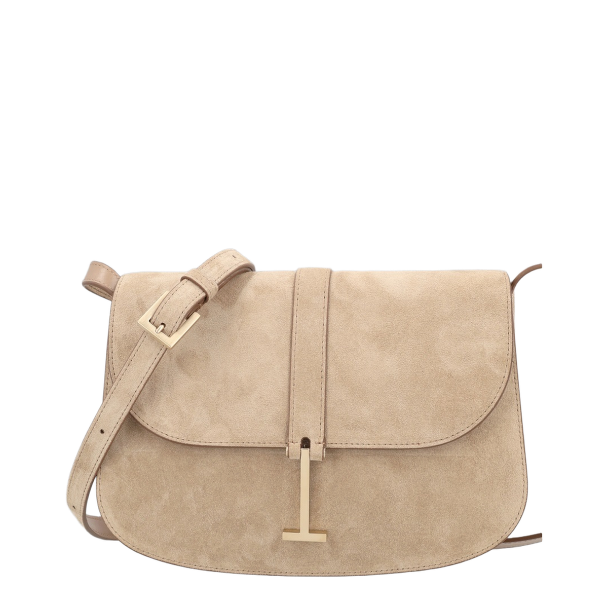 Suede Leather Crossbody Bag - Beige - Image 1