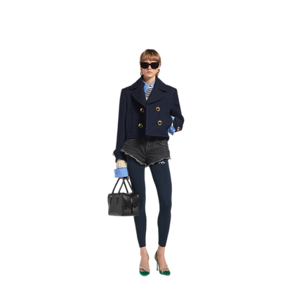 Cropped Peacoat in Textured Wool - Image 2