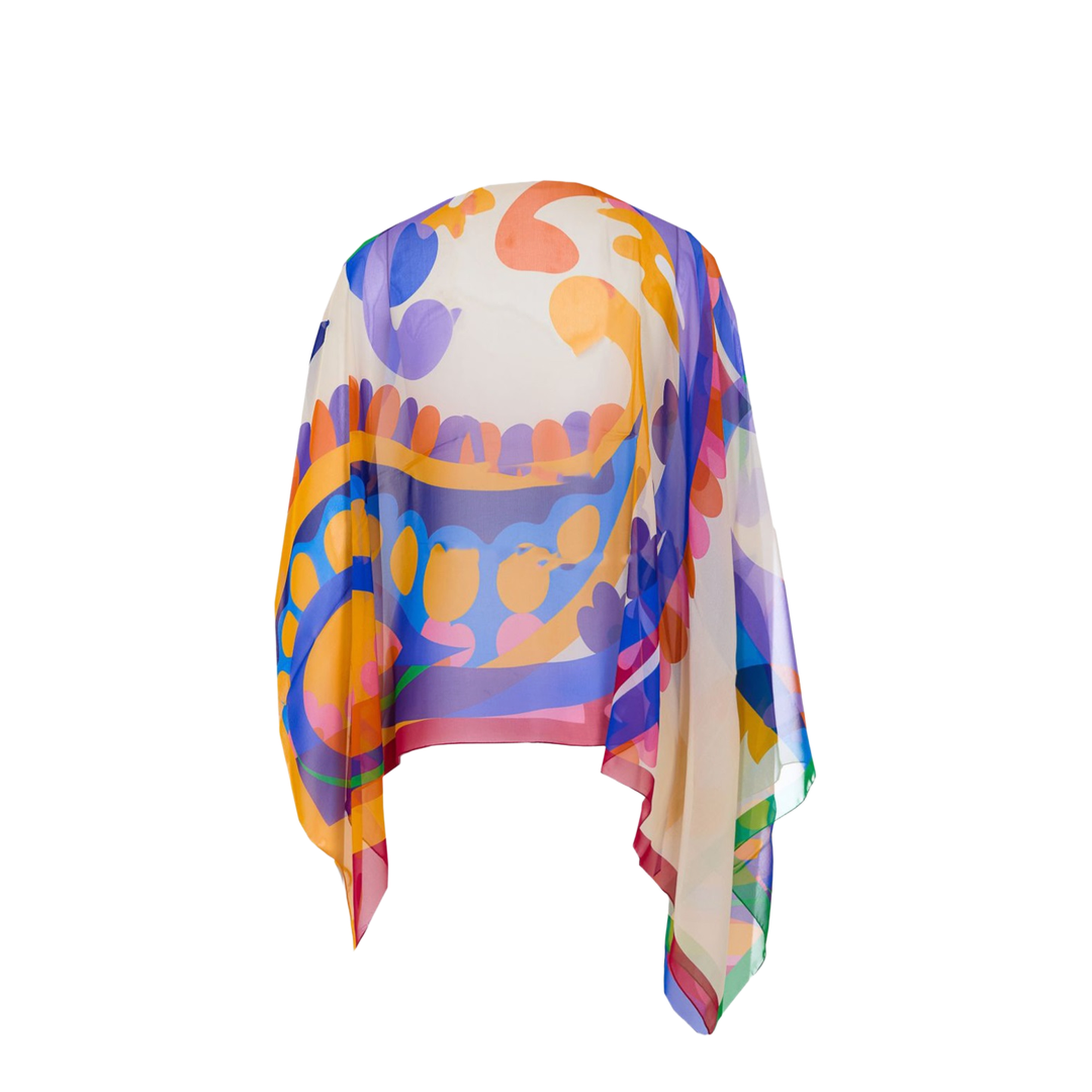 White Georgette Oversized Paisley-Print Asymmetric Poncho - Image 2