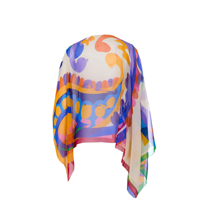 White Georgette Oversized Paisley-Print Asymmetric Poncho - Image 2