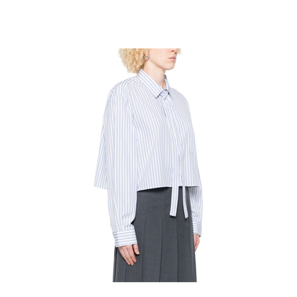 Striped Poplin Short Shirt with Scarf Collar - Image 4