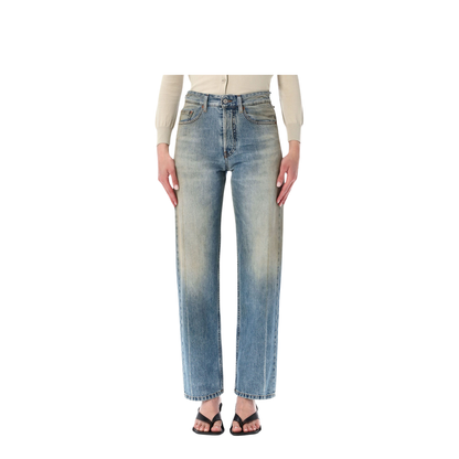 Straight-Leg Trompe-L'Œil Cotton Jeans In Medium Blue - Image 1