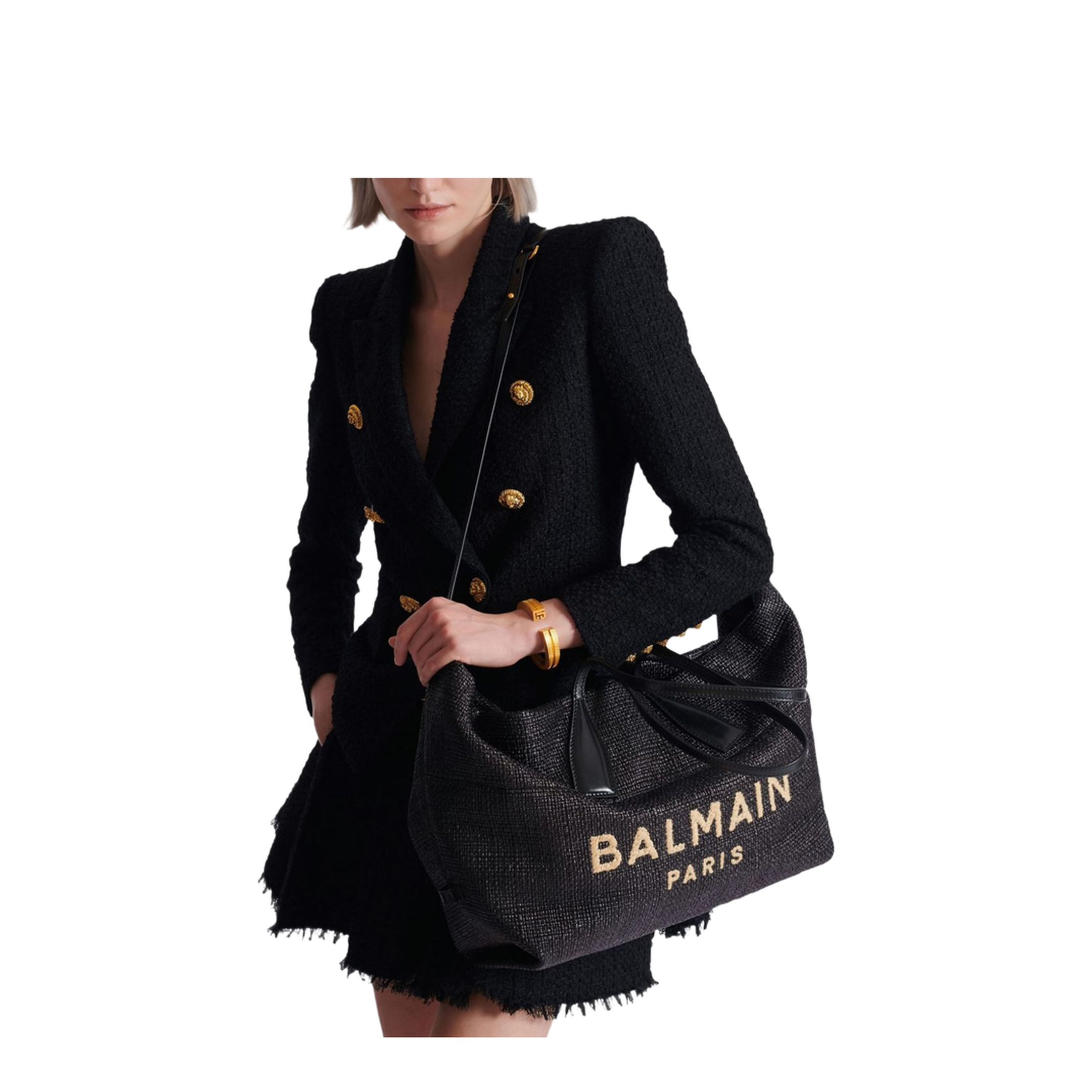 Track Medium Raffia Tote Bag - Black - Image 4