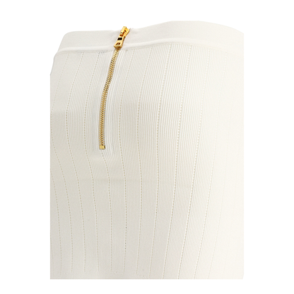 Embossed Buttons Knit Mini Skirt White - Image 5