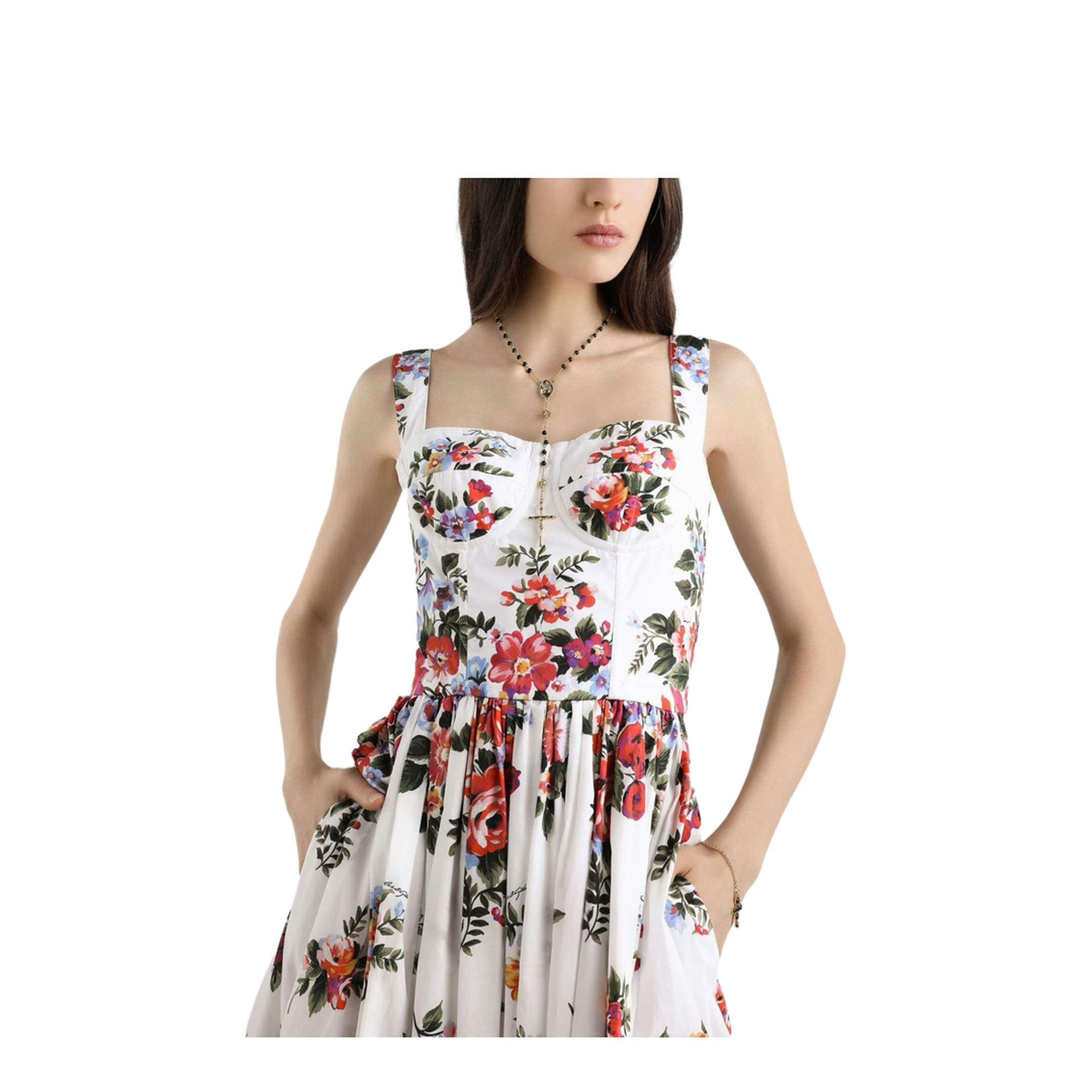 Flower Bouquet-Print Cotton Midi Dress - Image 4
