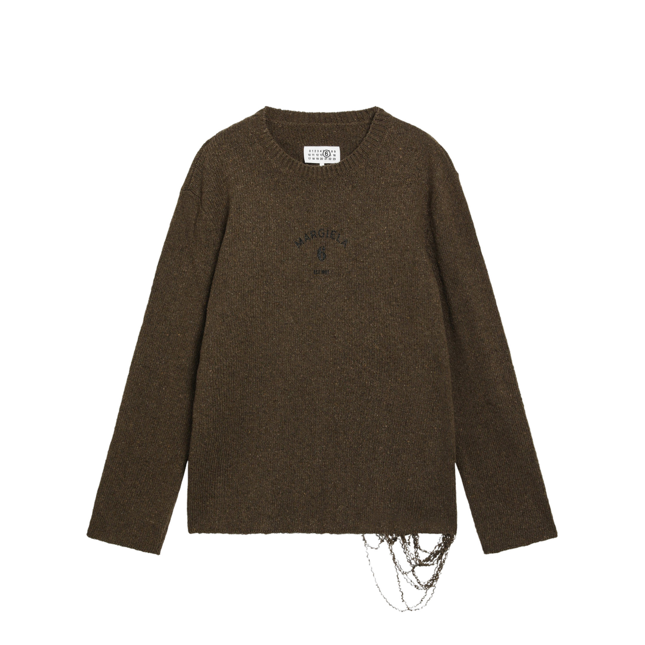 Crew-neck sweater in khaki/black wool blend - Image 1