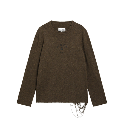 Crew-neck sweater in khaki/black wool blend - Image 1