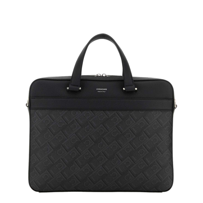 Printed Canvas Briefcase - Black - Image 1