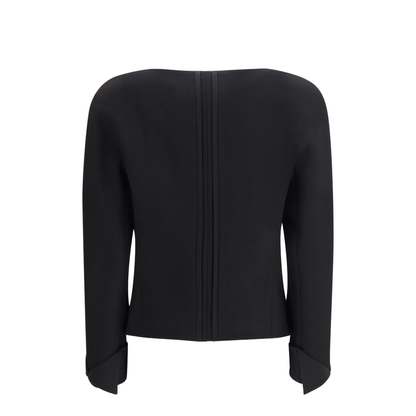 Collarless Fitted Jacket in Wool Crêpe - Image 2