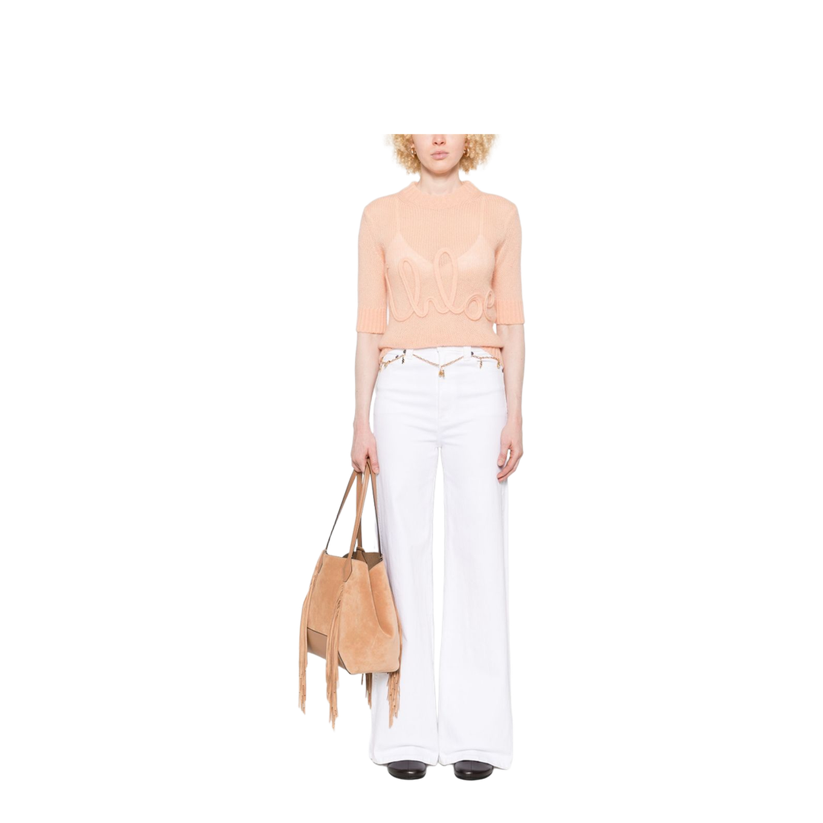 Elbow-Sleeve Logo Sweater in Alpaca Wool & Silk Knit - Image 5