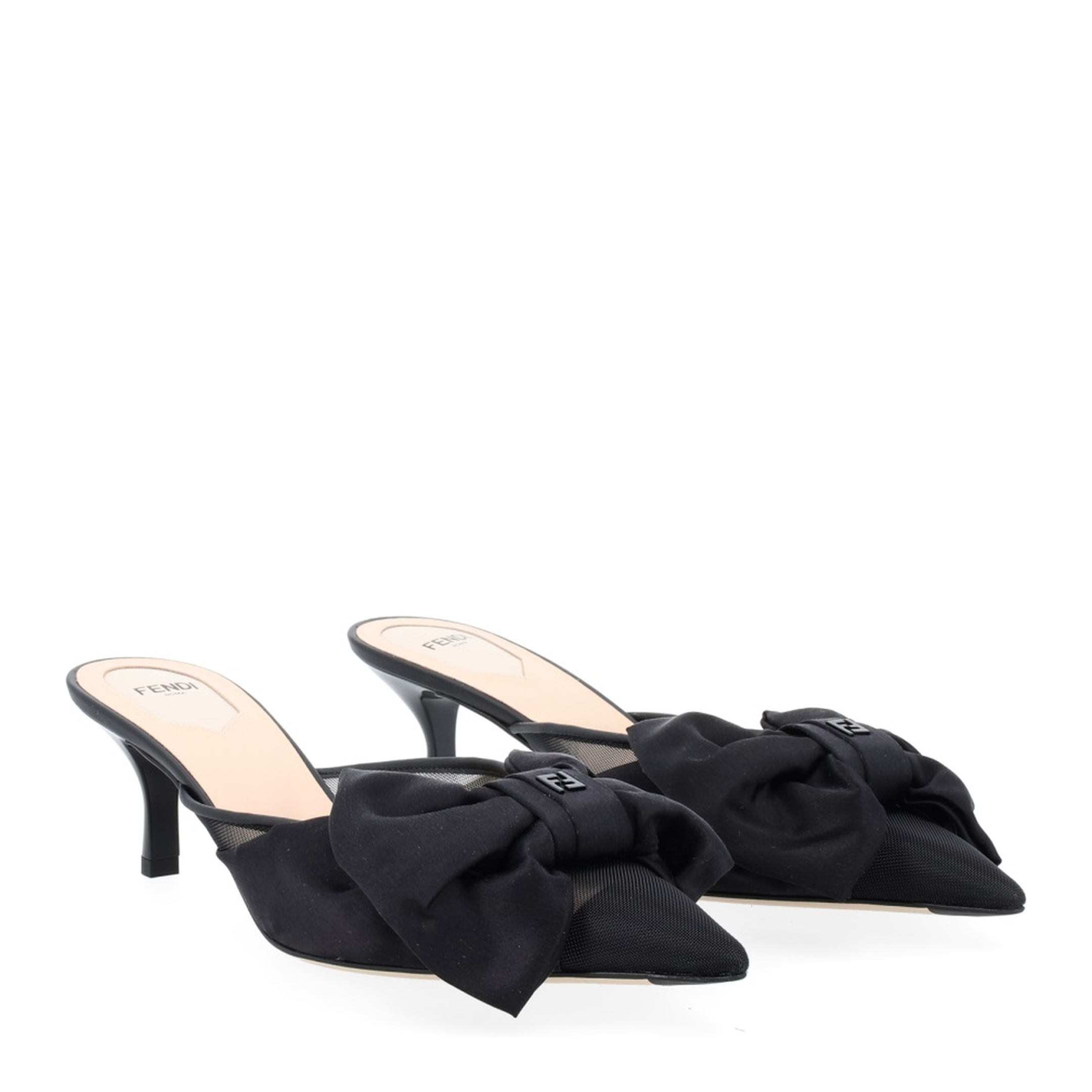 Black Satin Medium-Heeled Sabots - Image 2