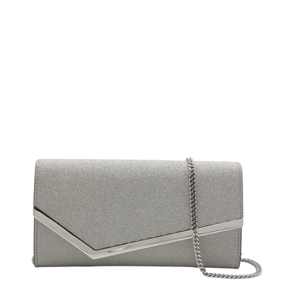 Emmie Small Fine Glitter Leather Clutch - Silver - Image 2