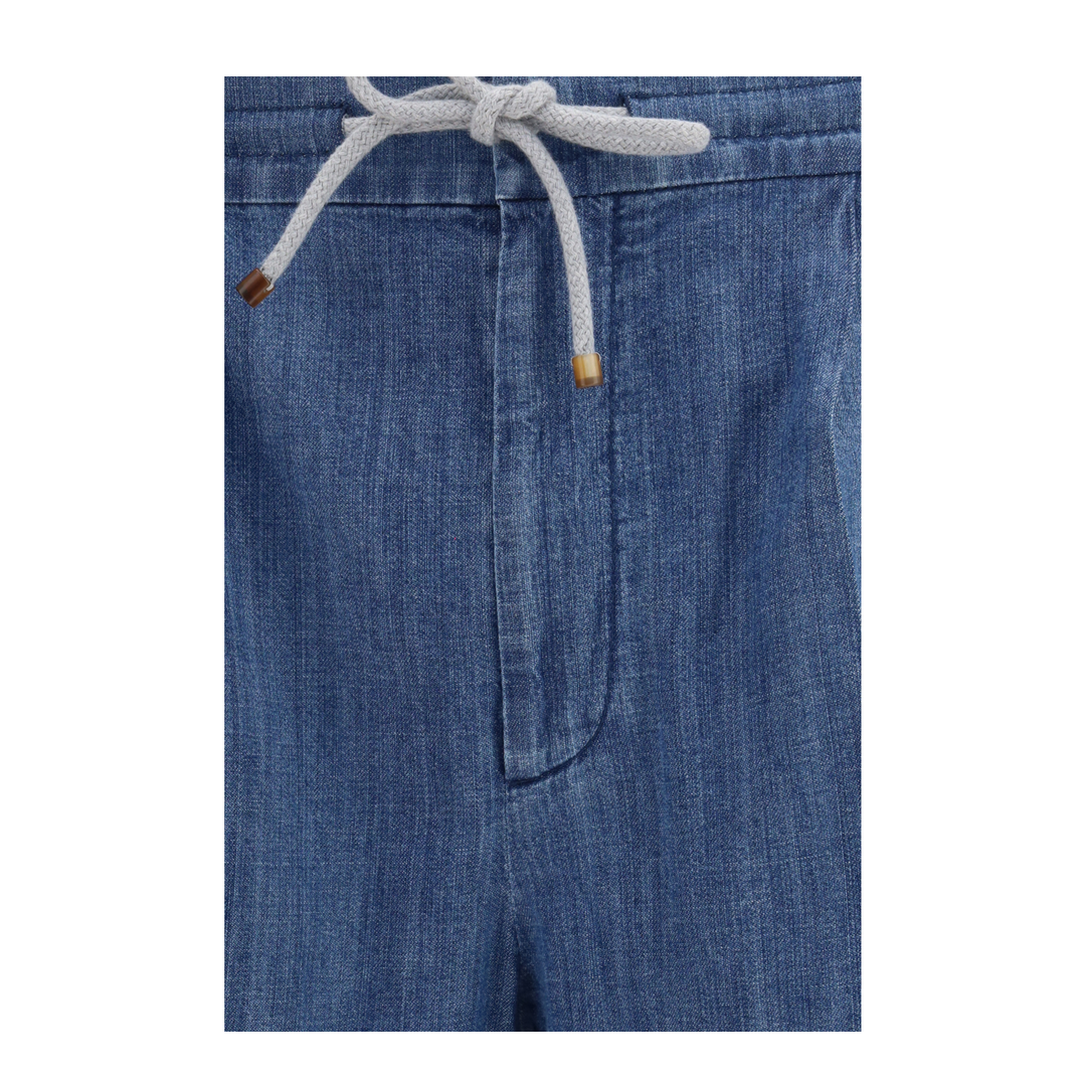 Lightweight Denim Pants with Drawstring and Double Pleats - Image 3