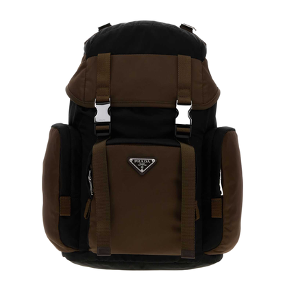 Re-Nylon and Saffiano Leather Backpacks - Black/Brown - Image 1