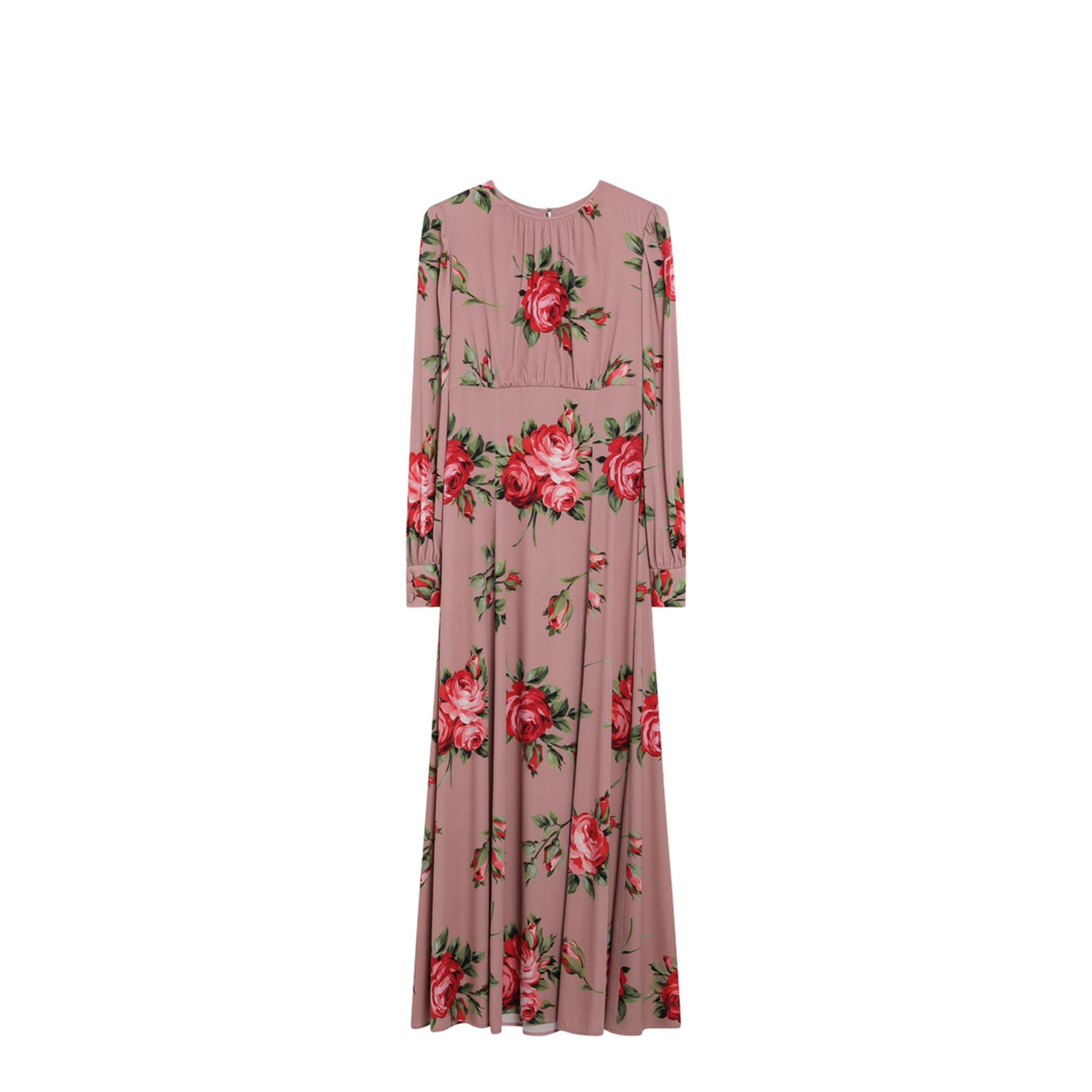 Pink Crêpe Dress with Bouquet Print - Image 1