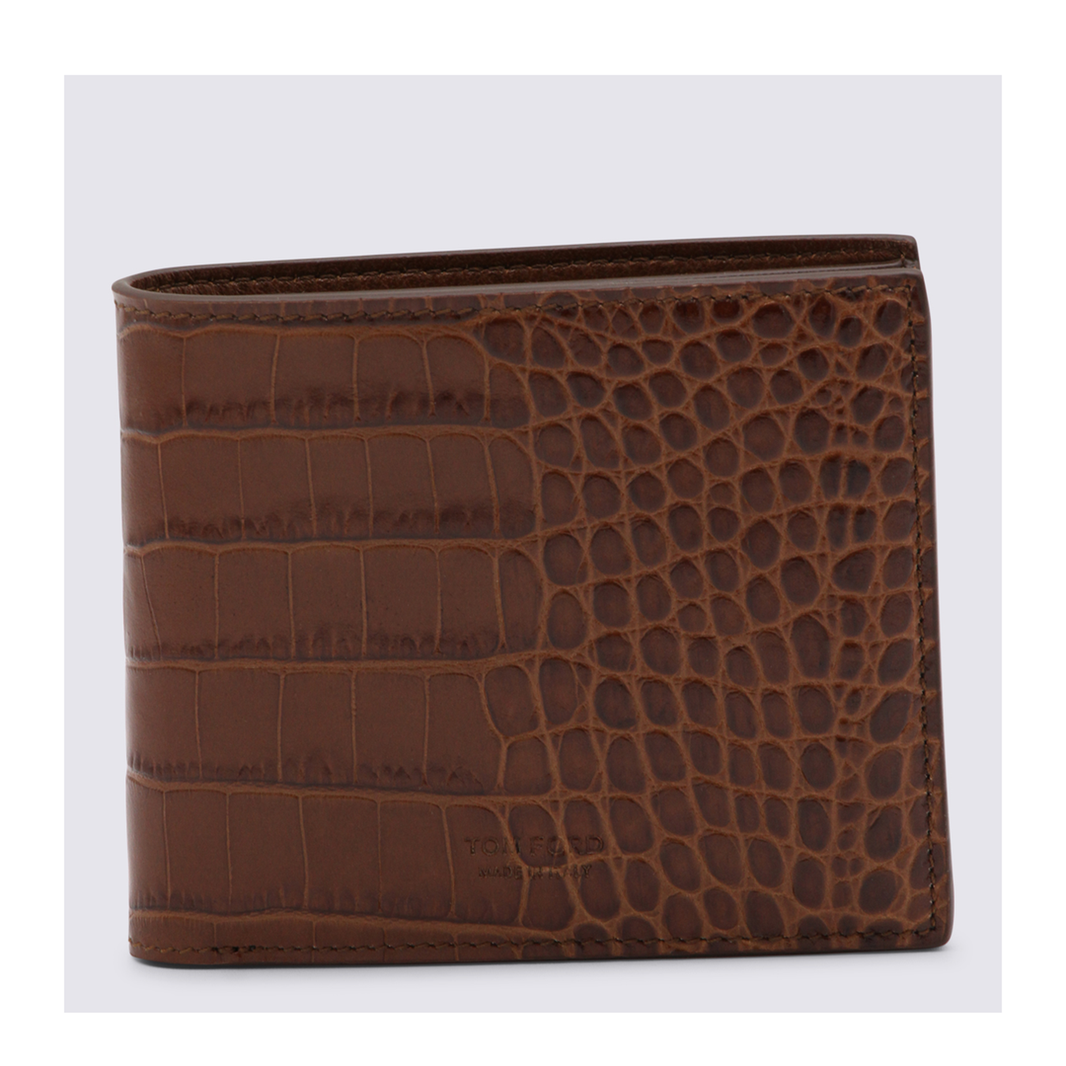 Crocodile Print Leather Wallet Brown - Image 2