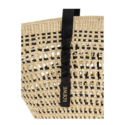 Paula's Ibiza Large Iraca Palm and Calfskin Basket - Natural/Black - Image 4