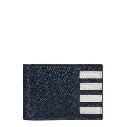 Money Clip Wallet with Side 4 Bar Stripes in Pebble Grain Leather - Image 5
