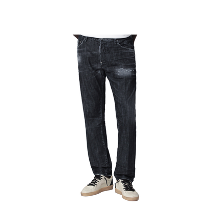 Black Washed-Effect Distressed Jeans - Image 1
