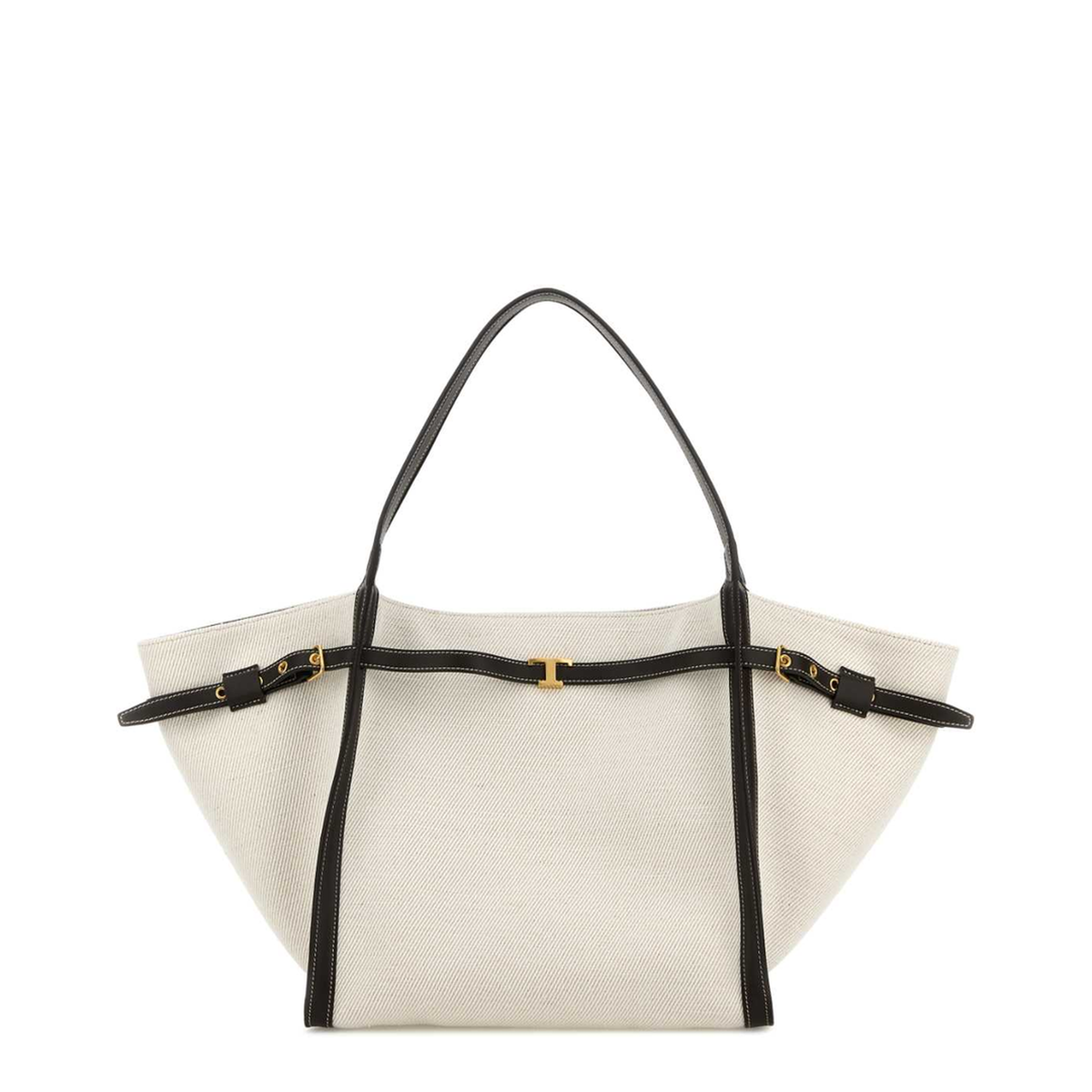 Tim Medium Canvas and Leather Shopping Bag - White/Brown - Image 1
