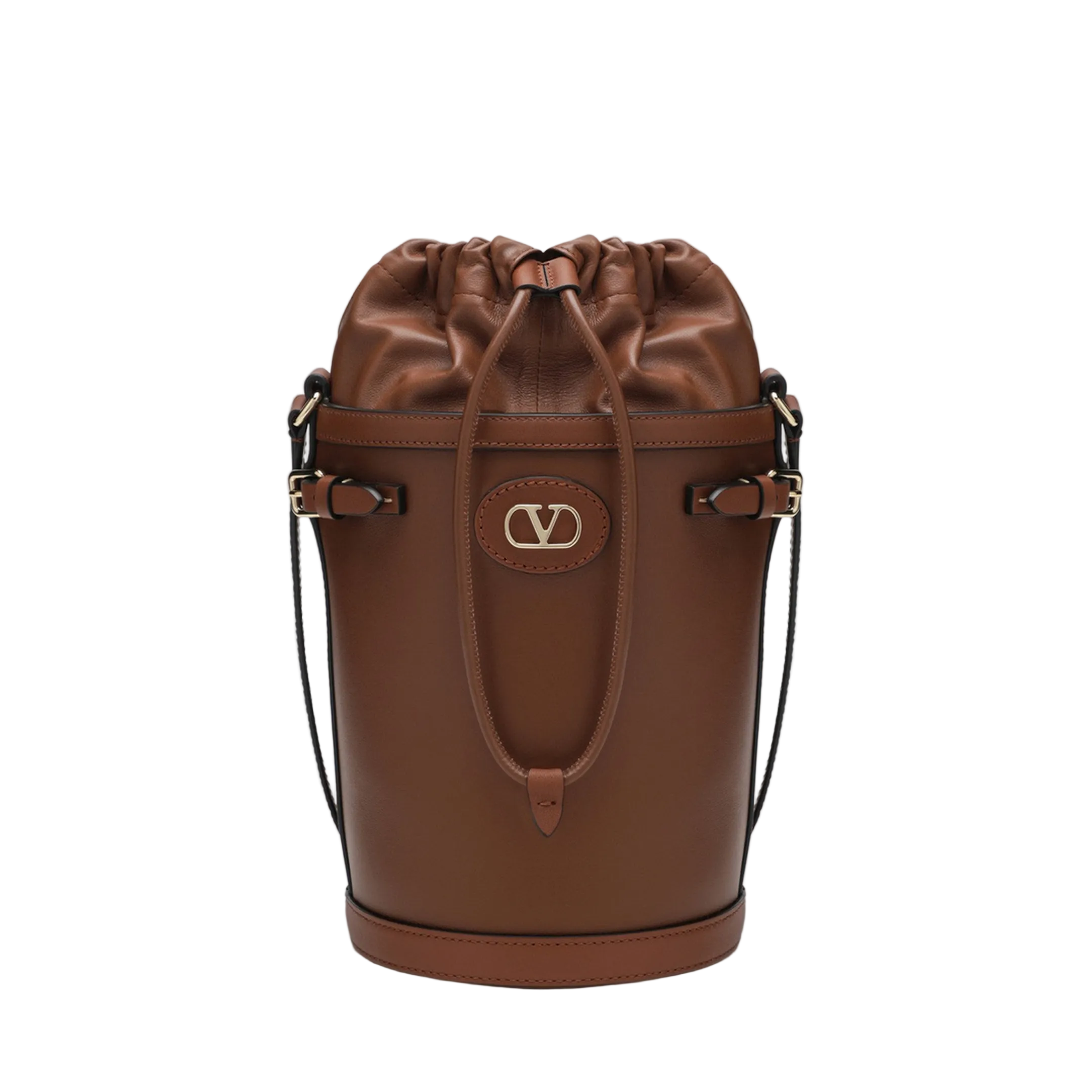 VLogo Signature Medium Leather Bucket Bag - Tobacco - Image 1