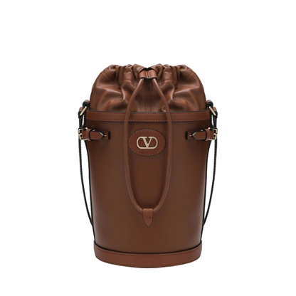 VLogo Signature Medium Leather Bucket Bag - Tobacco - Image 1