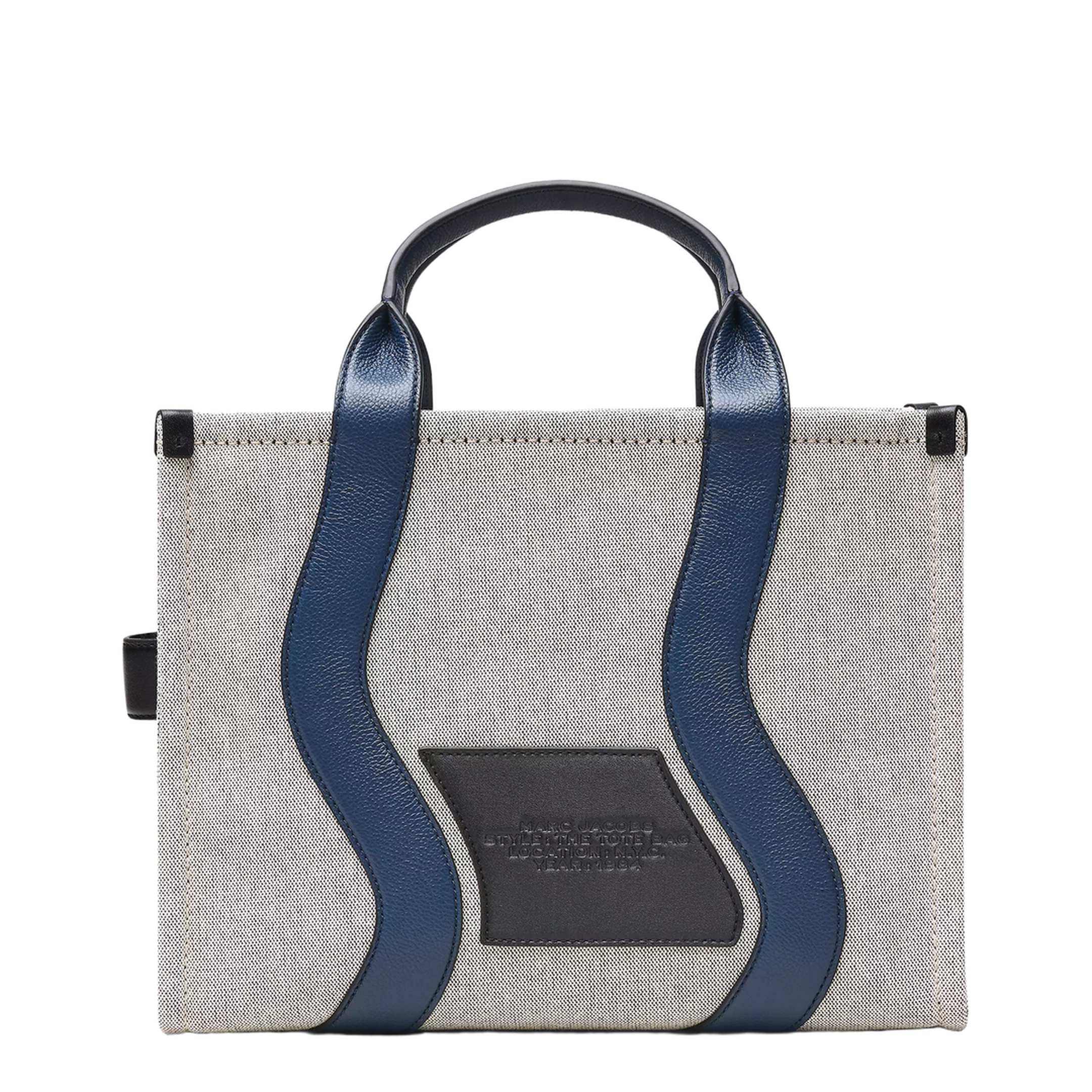 The Wavy Canvas Medium Tote Bag - Ivory/Navy - Image 2