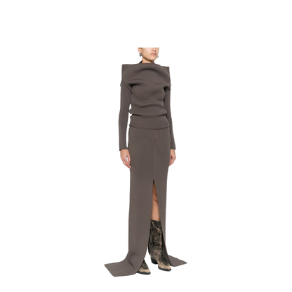 Wool Off-Shoulder Sweater in Brown - Image 2
