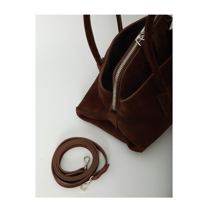 Lizzie Mini Suede Top Handle Bag - Light Choco - Image 4