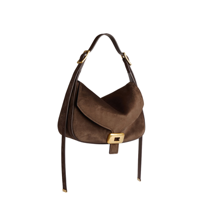 Clicca Medium Velvet Suede Calfskin Shoulder Bag - Muscade - Image 3