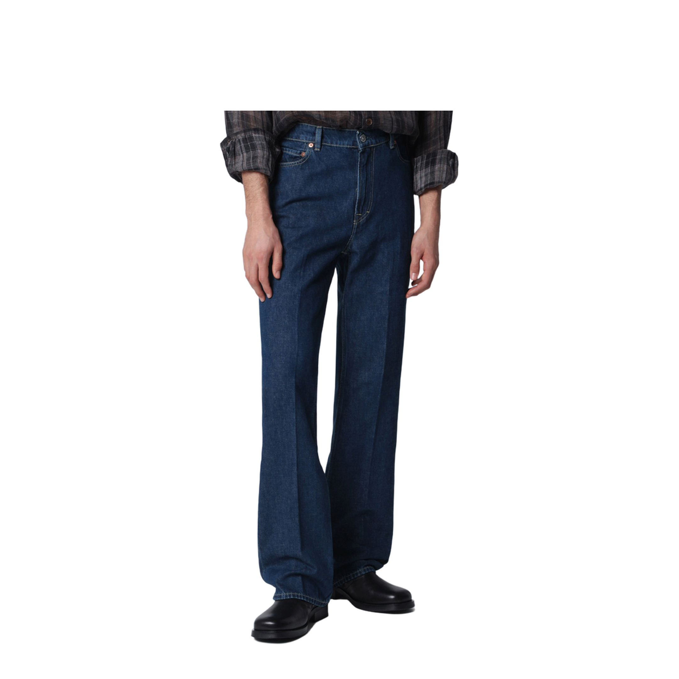 70S Cut High-Waisted Flared Indigo Jeans - Image 1