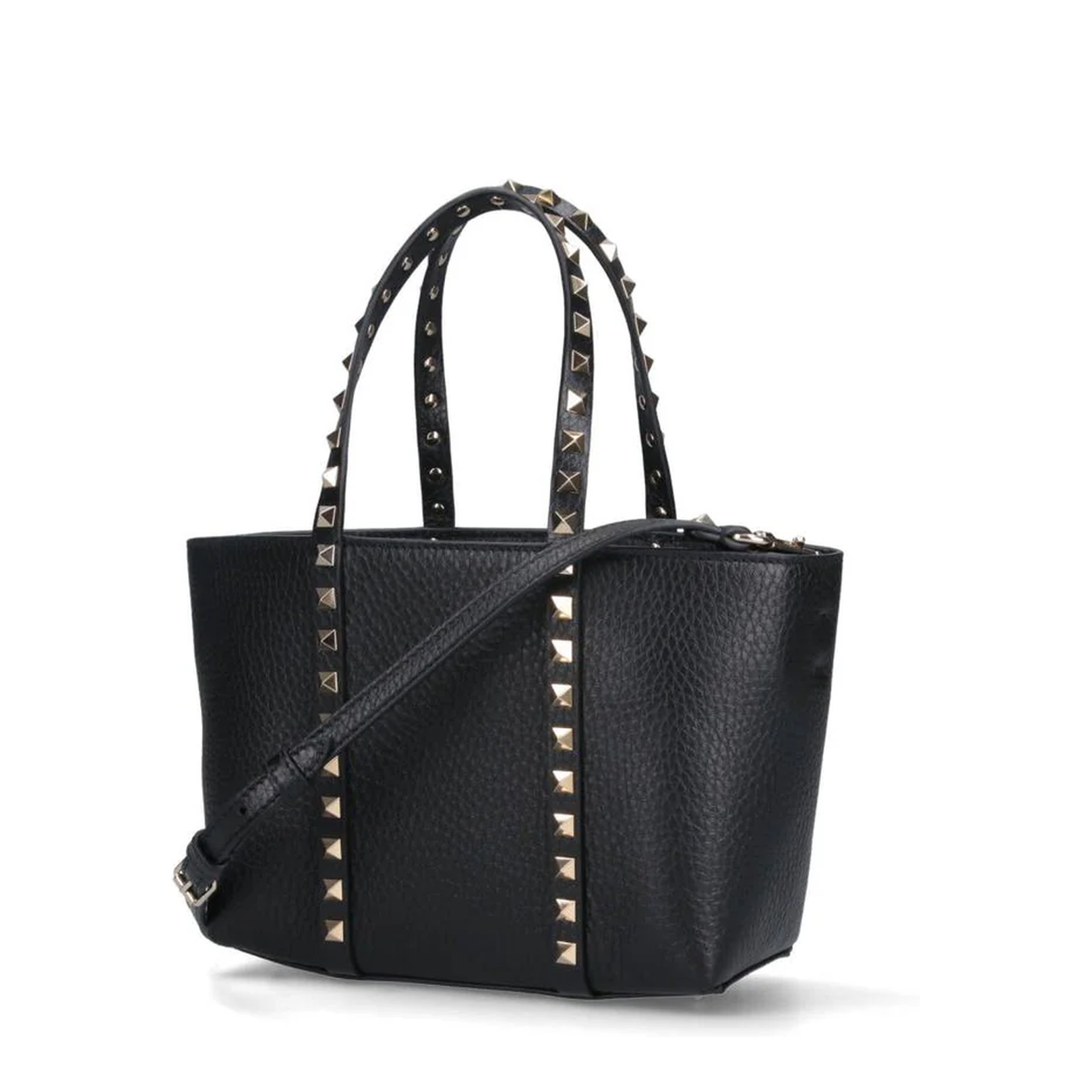 Black Leather Small Rockstud Shopping Bag - Image 2