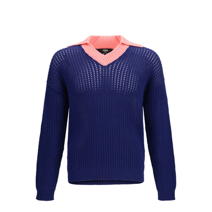 Ribbed V-neck Sweater with FF Motif - Image 1