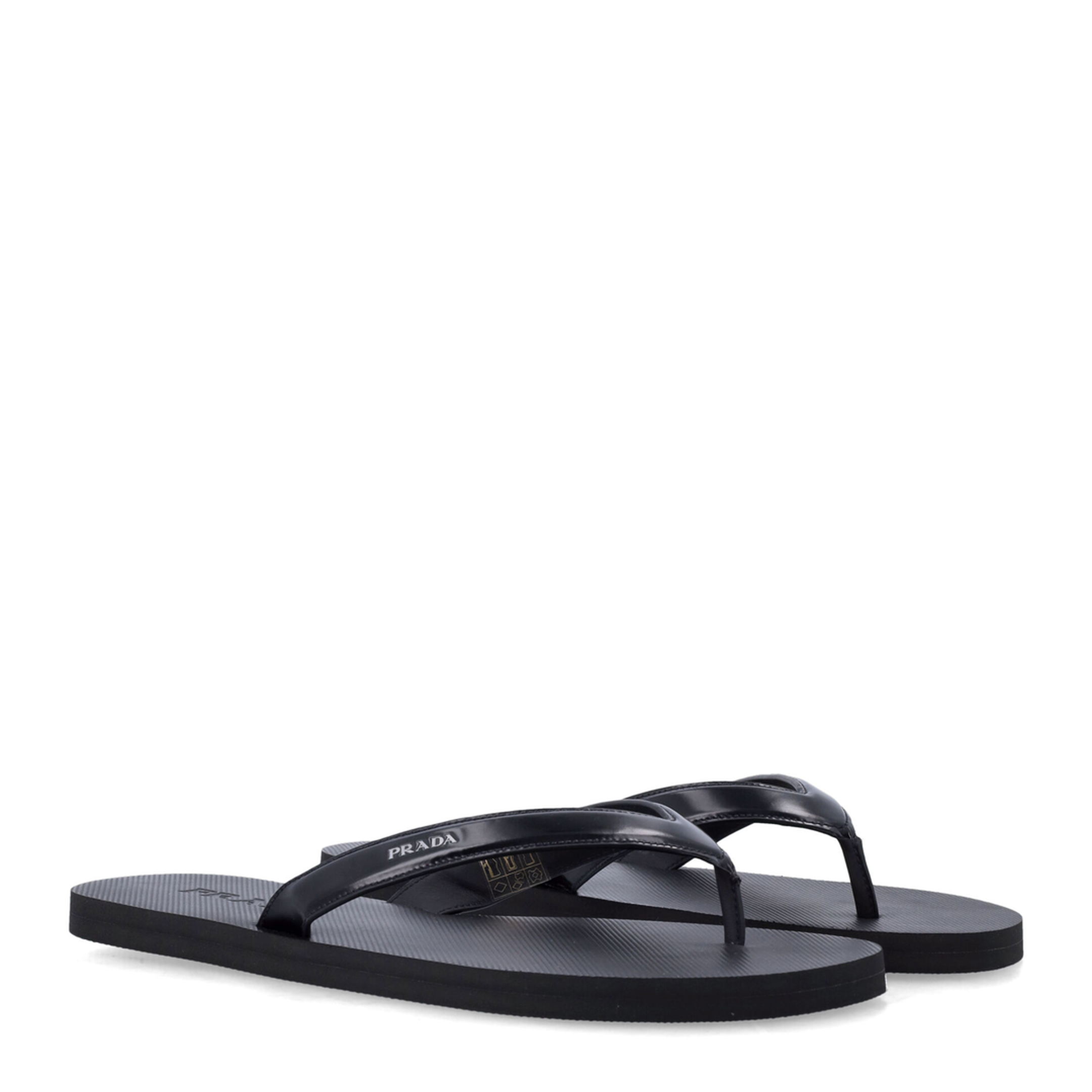 Black Brushed Leather Flip-Flop Sandals - Image 2