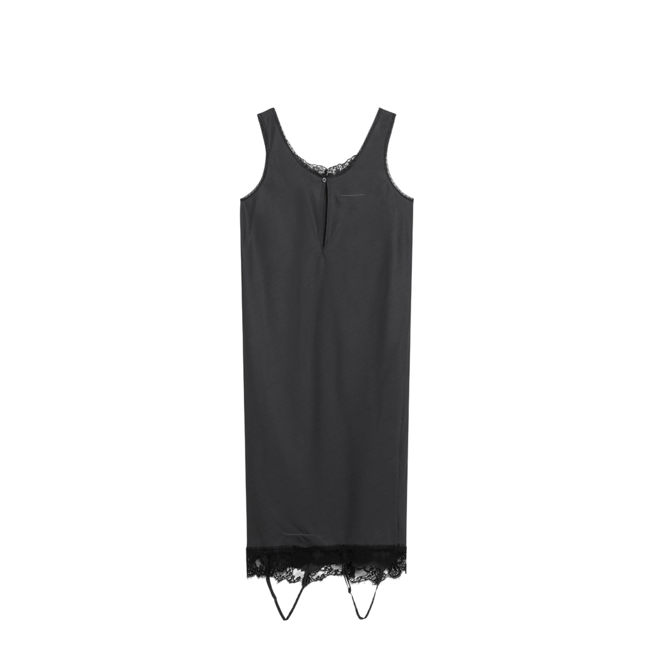 Grey Midi Slip Dress with Lace Trims - Image 2
