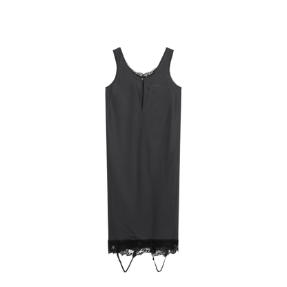 Grey Midi Slip Dress with Lace Trims - Image 2