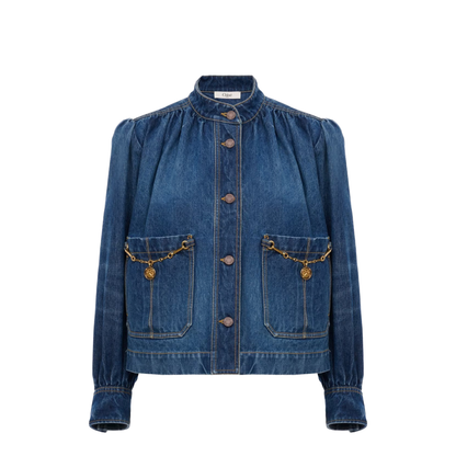 Denim High Neck Gathered Jacket - Image 1