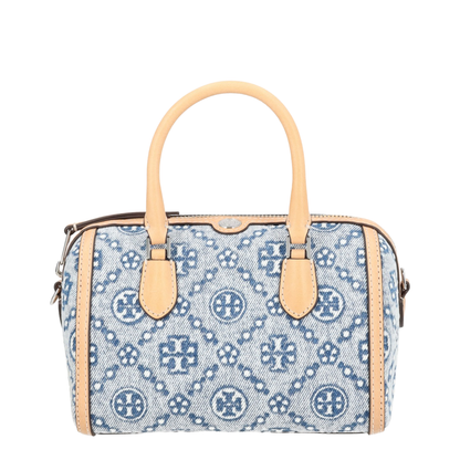 T Monogram Mini Cotton Denim Top-Handle Tote - Blue - Image 1
